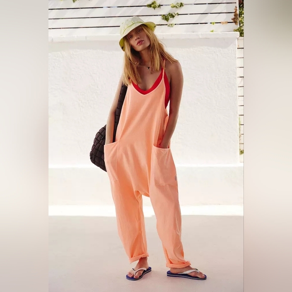 free people movement Pants - FP Movement Hot Shot Onesie Pastel Peach Sleeveless Romper Jumpsuit